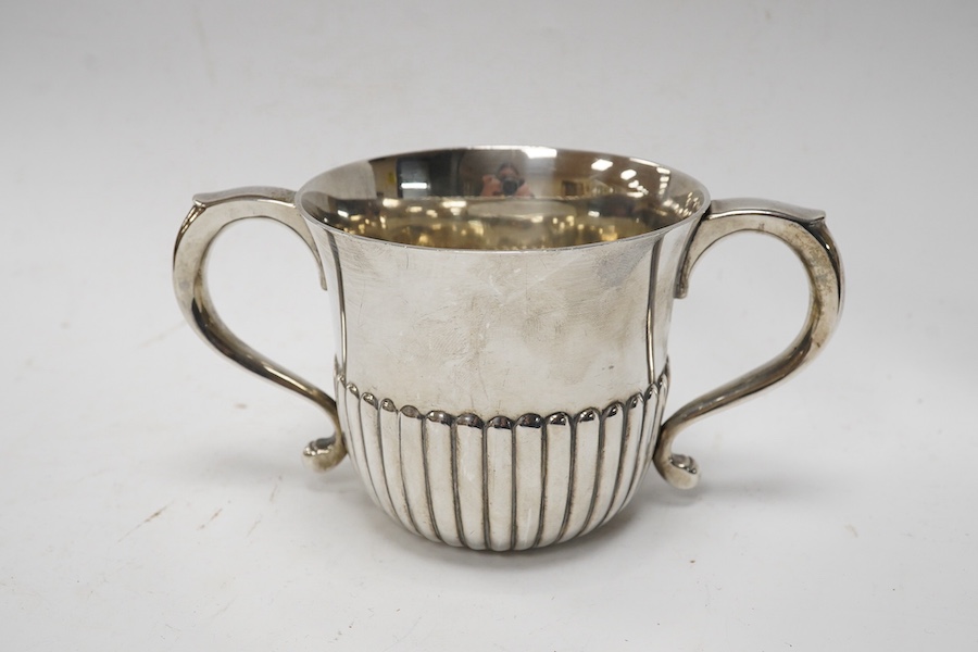 A George V demi-fluted silver porringer, Wilson & Sharp, London 1912, height 82mm, 8.6oz. Condition - good